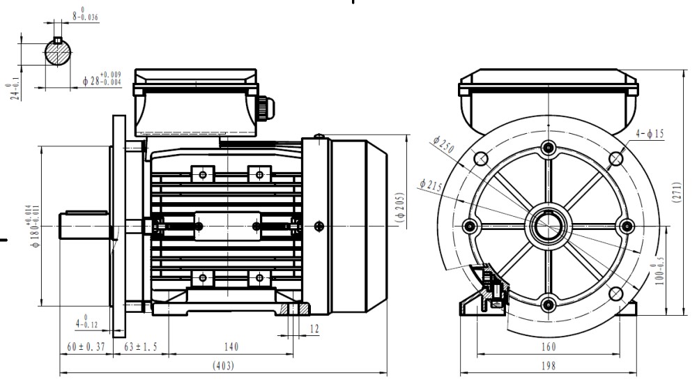 Single Phase 110V Elec Motor, 2.2Kw 4 pole, 1440rpm with flange and foot mount 2.241TCCB35-110