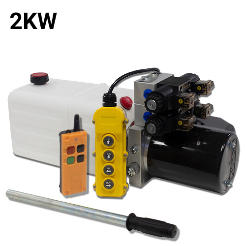 Flowfit 24V DC Double Acting, Double Solenoid Hydraulic Power pack 2KW with 4.5L Tank, Back Up Hand Pump & Wireless Remote