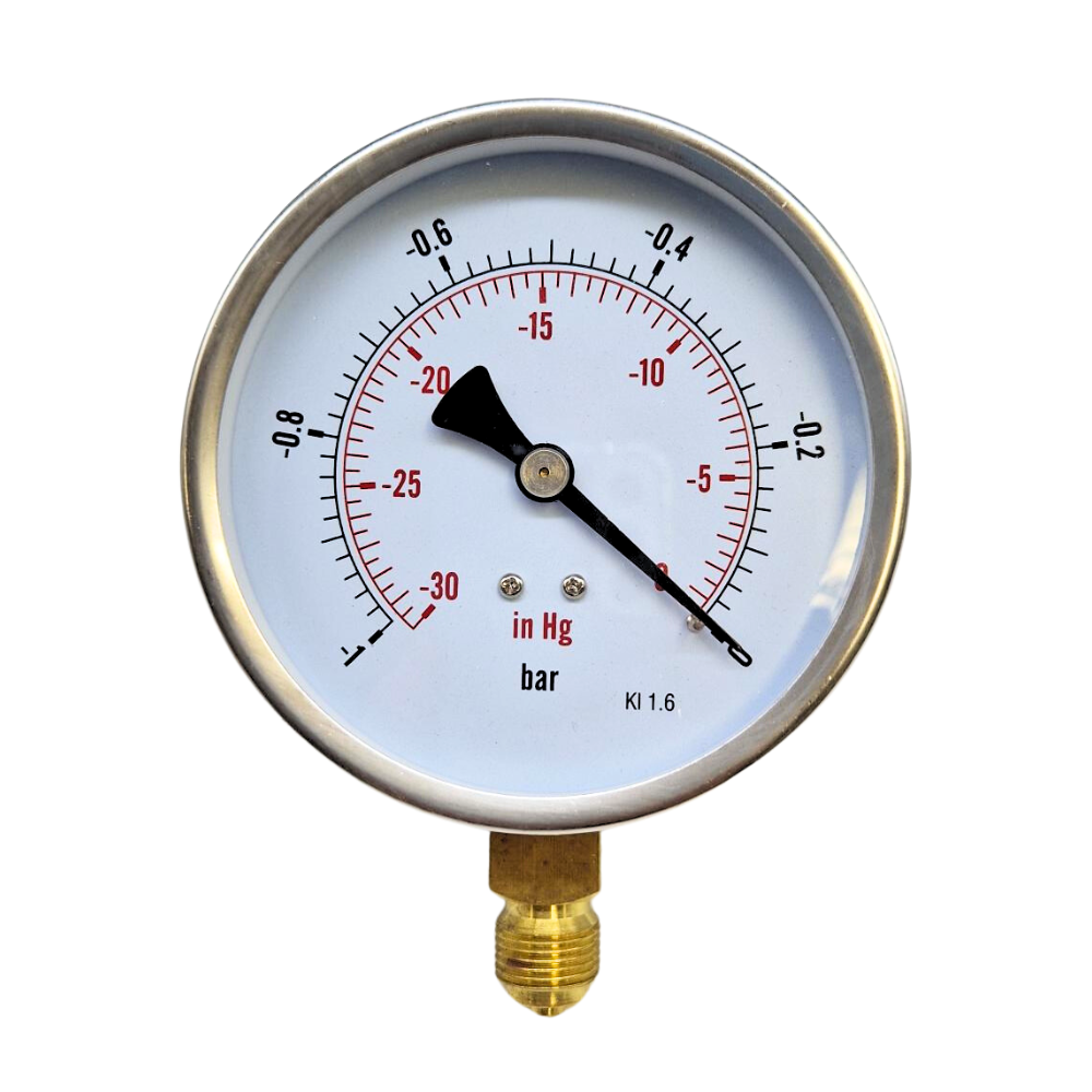 100mm Dry Pressure Gauge, -1 Bar, 3/8" BSP, Base Entry
