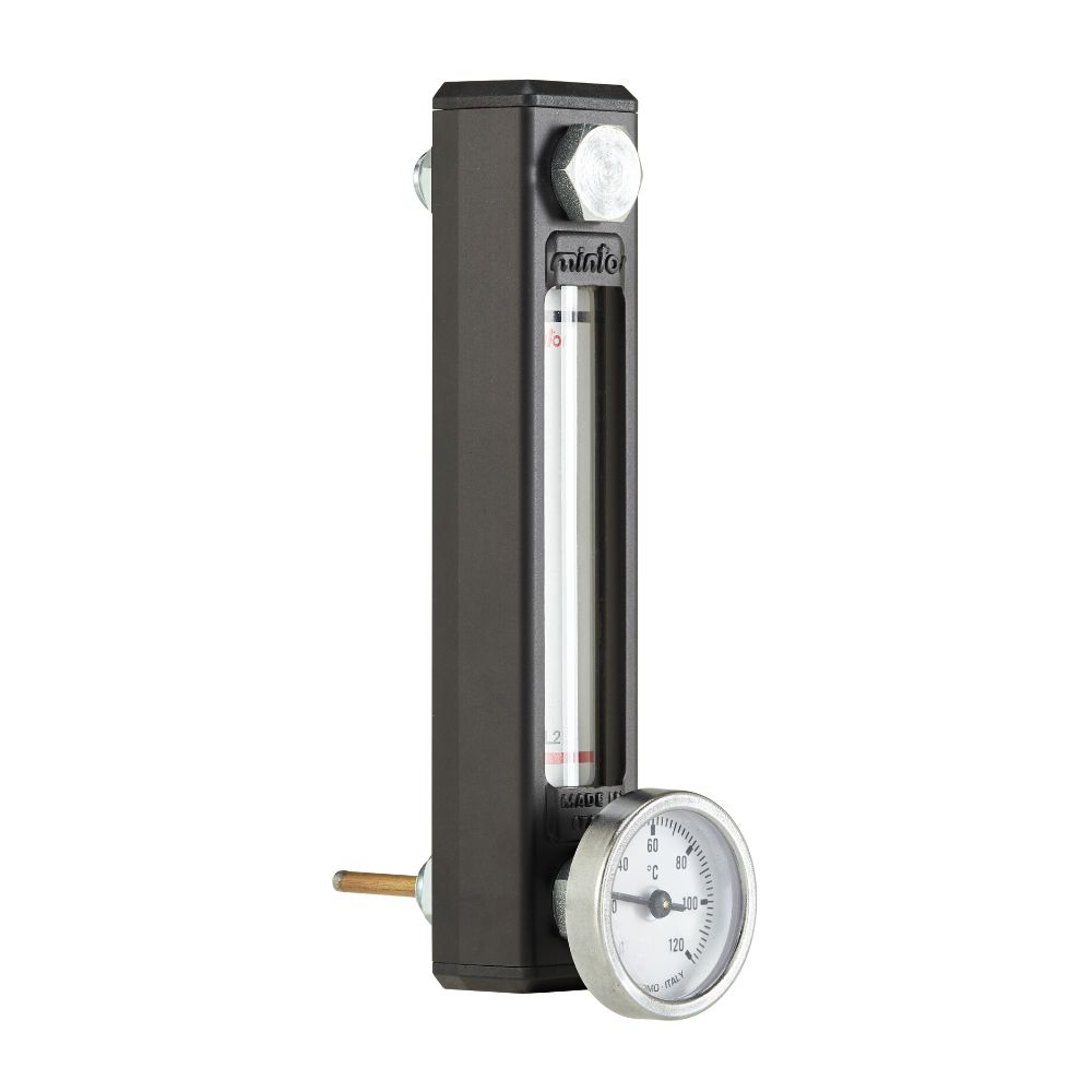 Vertical level indicator with bimetallic thermometer, M10, Length 109mm