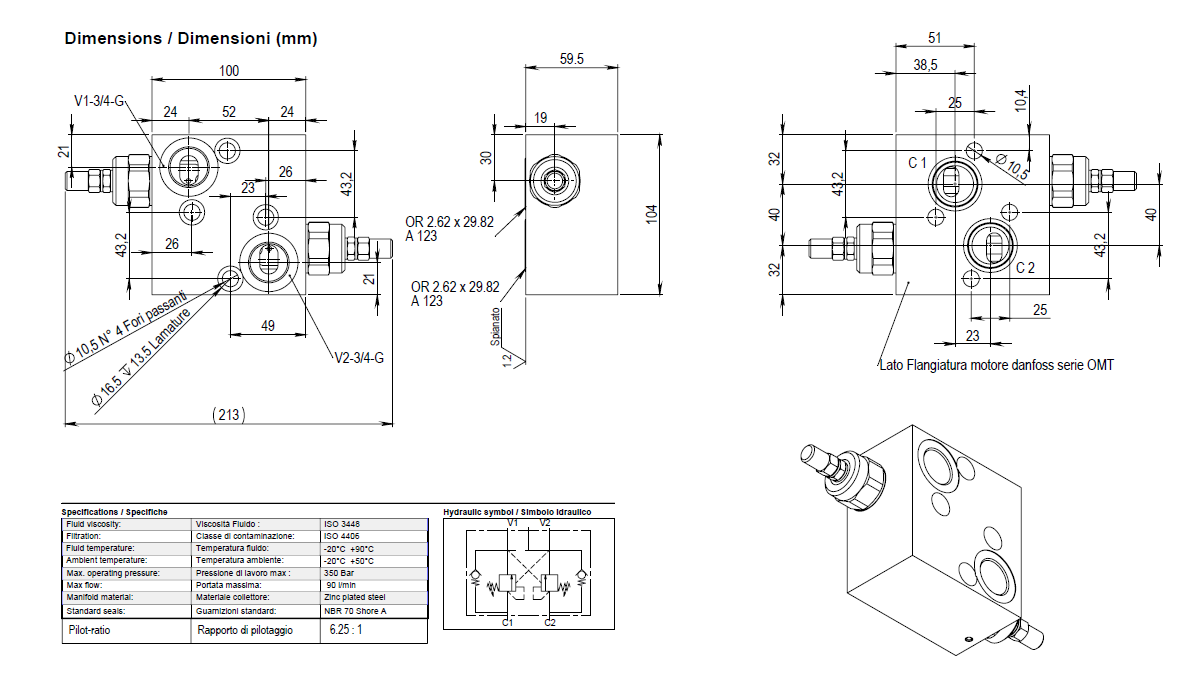 Flowfit Double Overcentre Valve 3/4" for Danfoss Motors OMT 