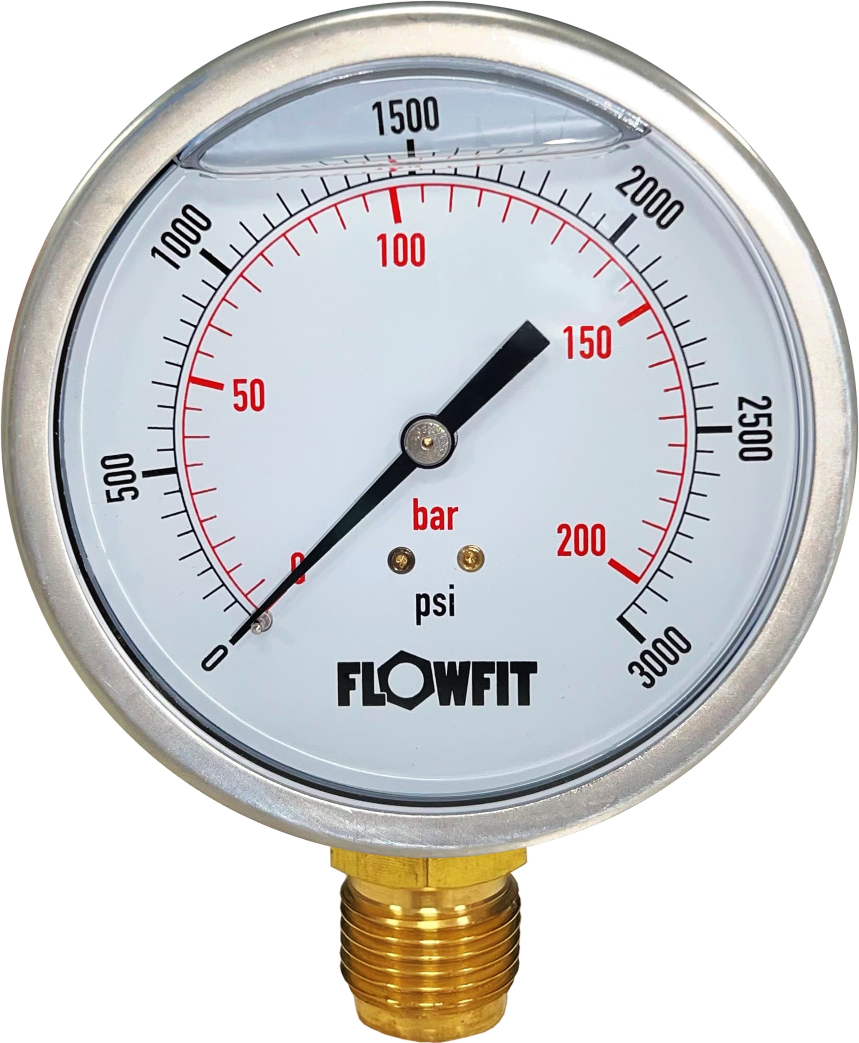 63mm Glycerine Filled Hydraulic pressure gauge 0-4000 PSI (275 BAR) 1/4" BSP BASE Entry