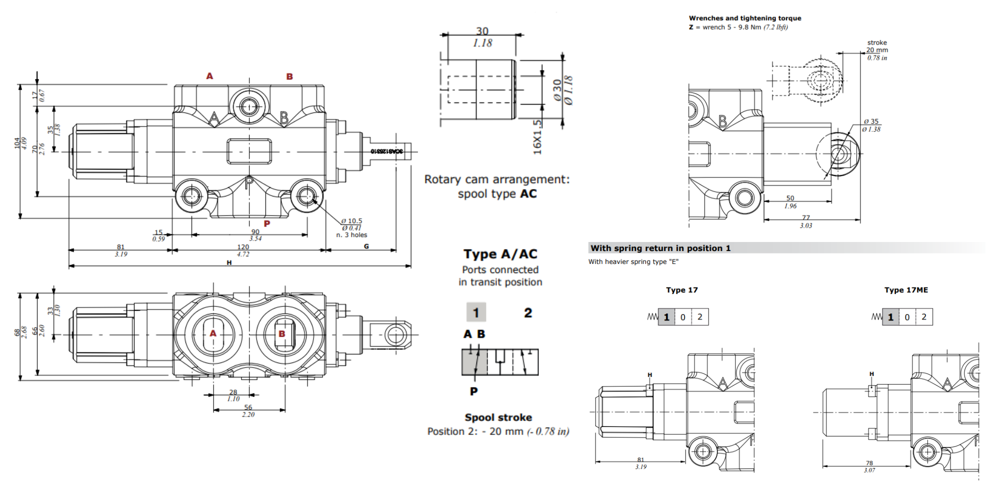 Walvoil, DF25/3AC17CB, 3 Way, 1", Open Centre, Spring Return, Cam Controlled, Manual Spool Diverter Valve