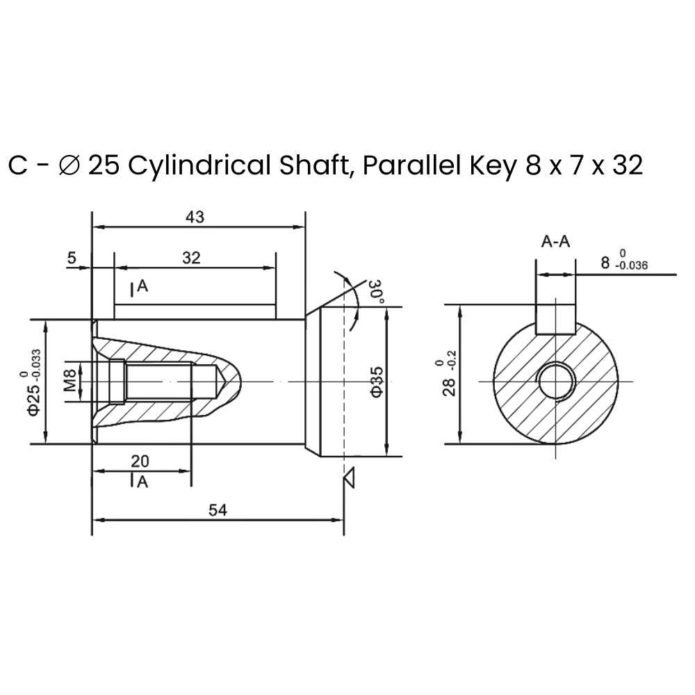 50CC, 2 Bolt Mount, 25mm Parallel Keyed Shaft, Low Speed High Torque Hydraulic Motor