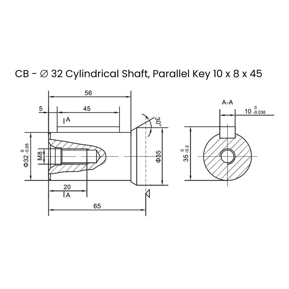 Flowfit Hydraulic Motor 51,2 cc/rev 32mm Parallel Keyed Shaft, 2 Hole Mount, High Pressure Seal