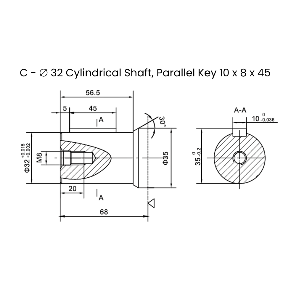 Flowfit Hydraulic Motor 203,2 cc/rev 6 Hole Magneto Flange 32mm Parallel Keyed Shaft