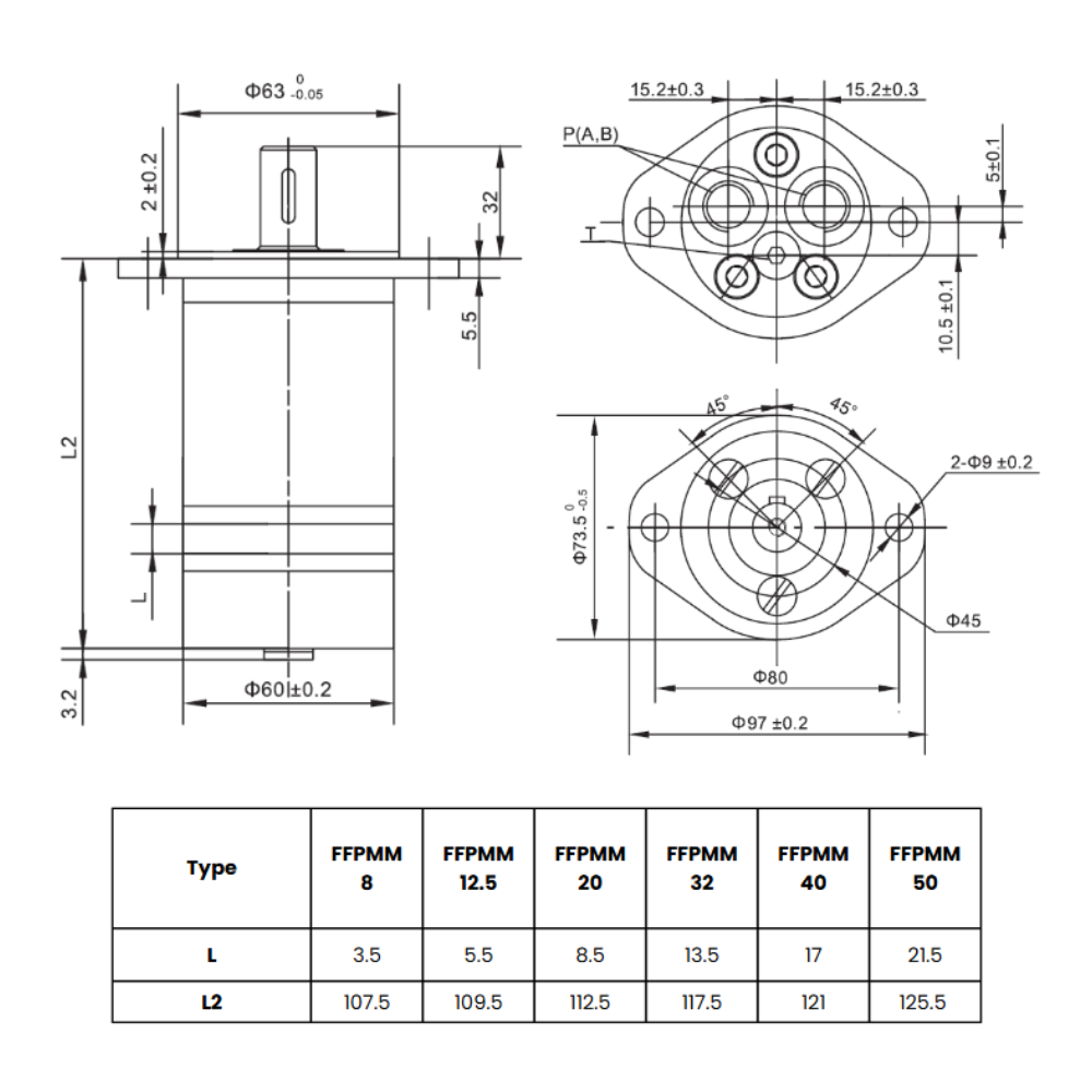 Flowfit Hydraulic Motor 19,9 cc/rev 16mm Parallel Keyed Shaft, oval mount, rear ports