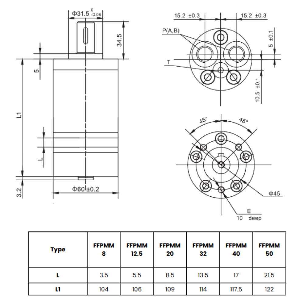 Flowfit Hydraulic Motor 19,9 cc/rev 16mm Parallel Keyed Shaft, Rear ports