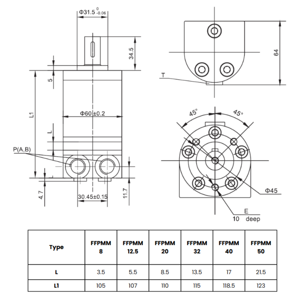 Flowfit Hydraulic Motor 19,9 cc/rev 16mm Parallel Keyed Shaft, Side ports