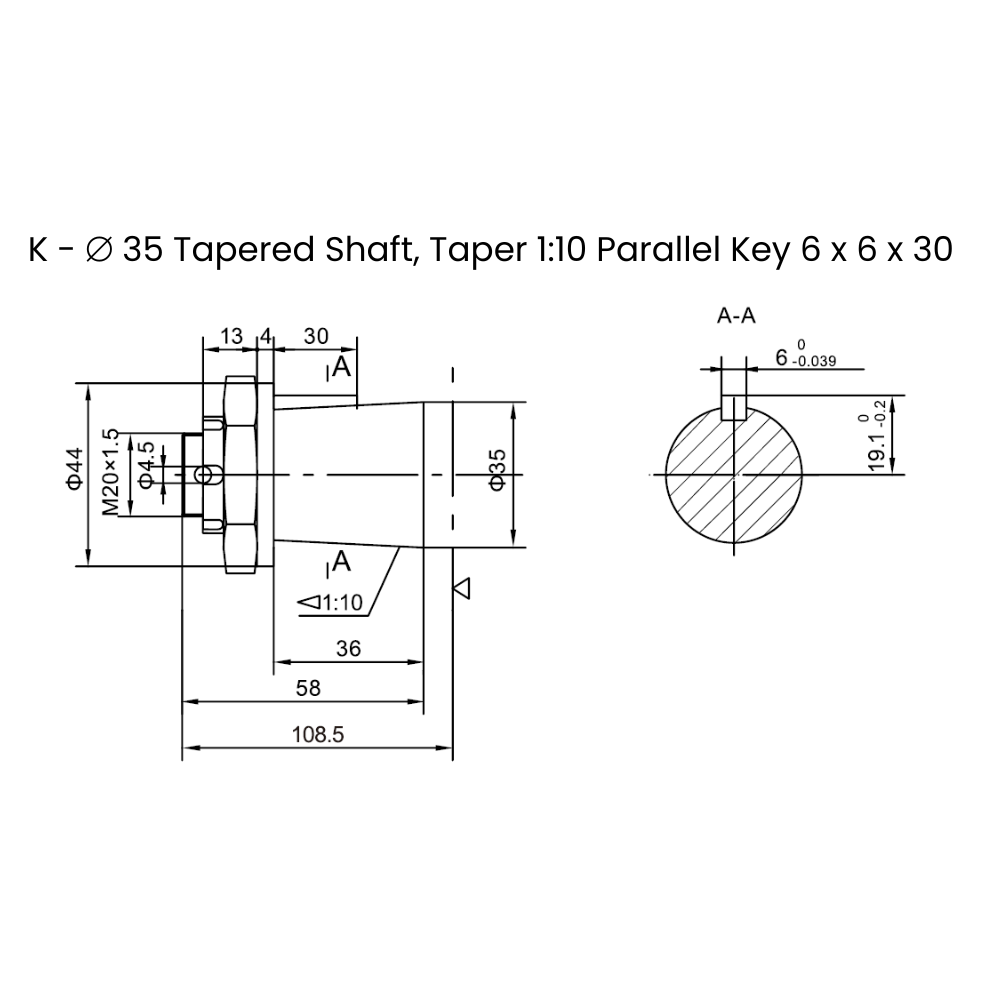 Flowfit Hydraulic Motor 80,8 cc/rev Wheel Mount 35mm tapered 1:10 Shaft, Parallel key