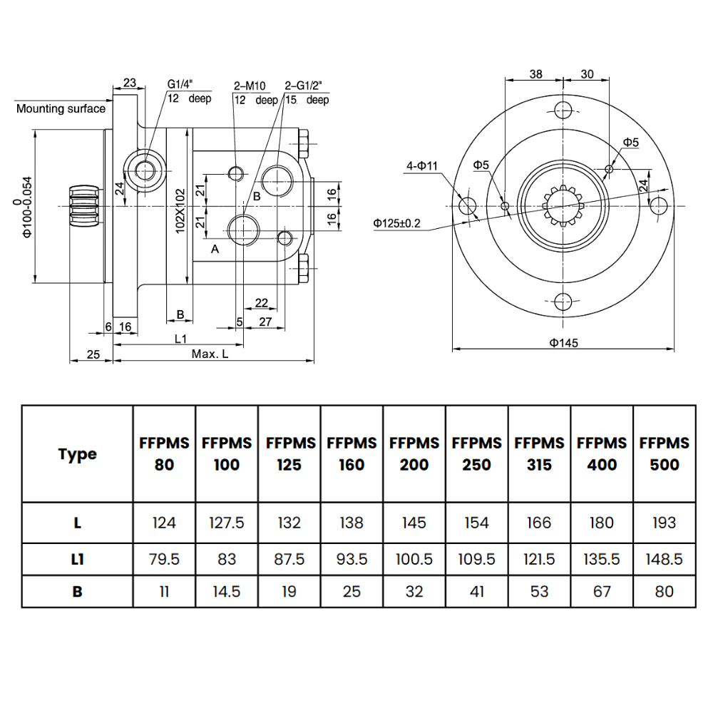 80CC, Short Mount, Port Size 1/2" BSP, Low Speed High Torque Hydraulic Motor