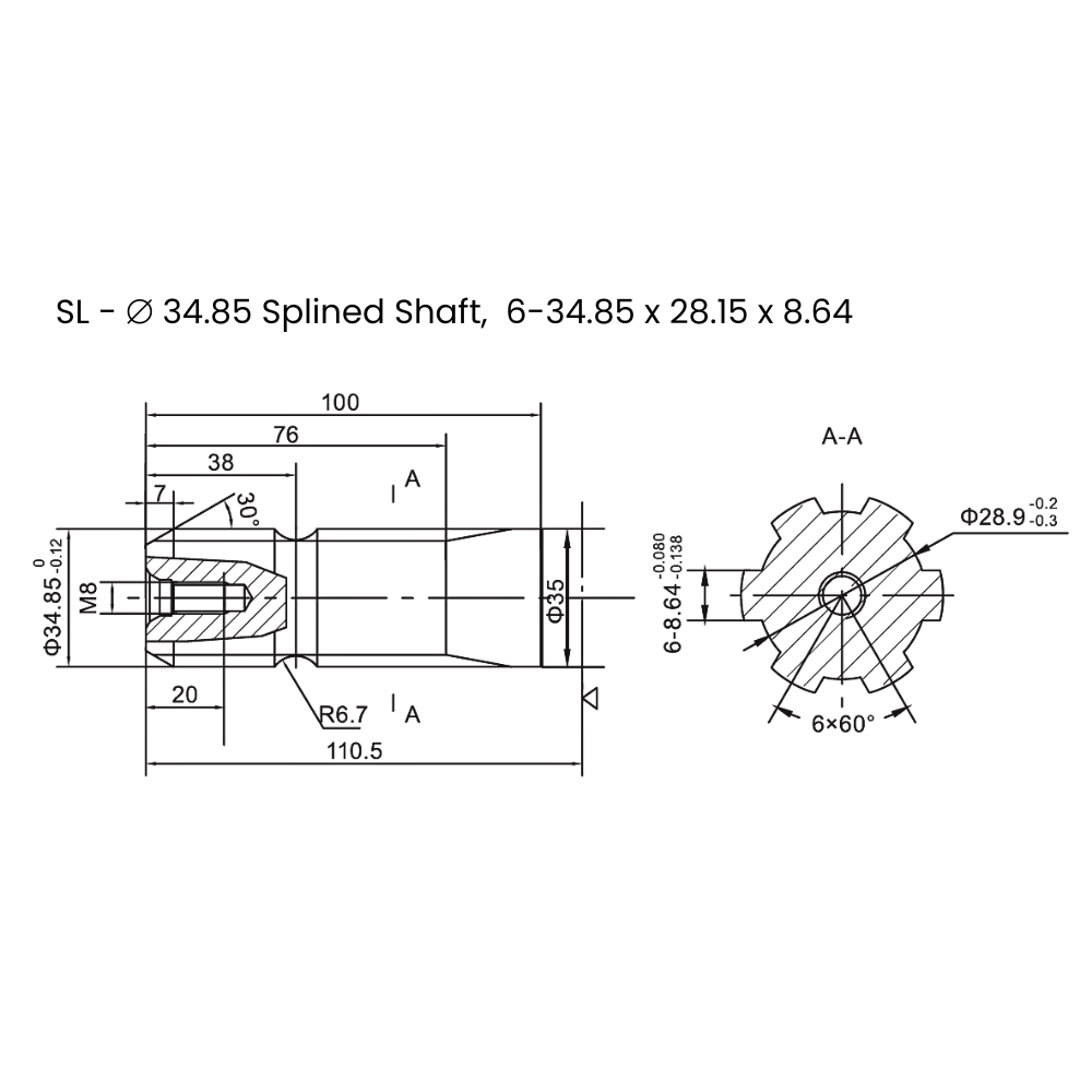 Flowfit Hydraulic Motor 80,8 cc/rev 34,85mm P.T.O. Shaft DIN 9611 Form 1, 4 Hole Mount