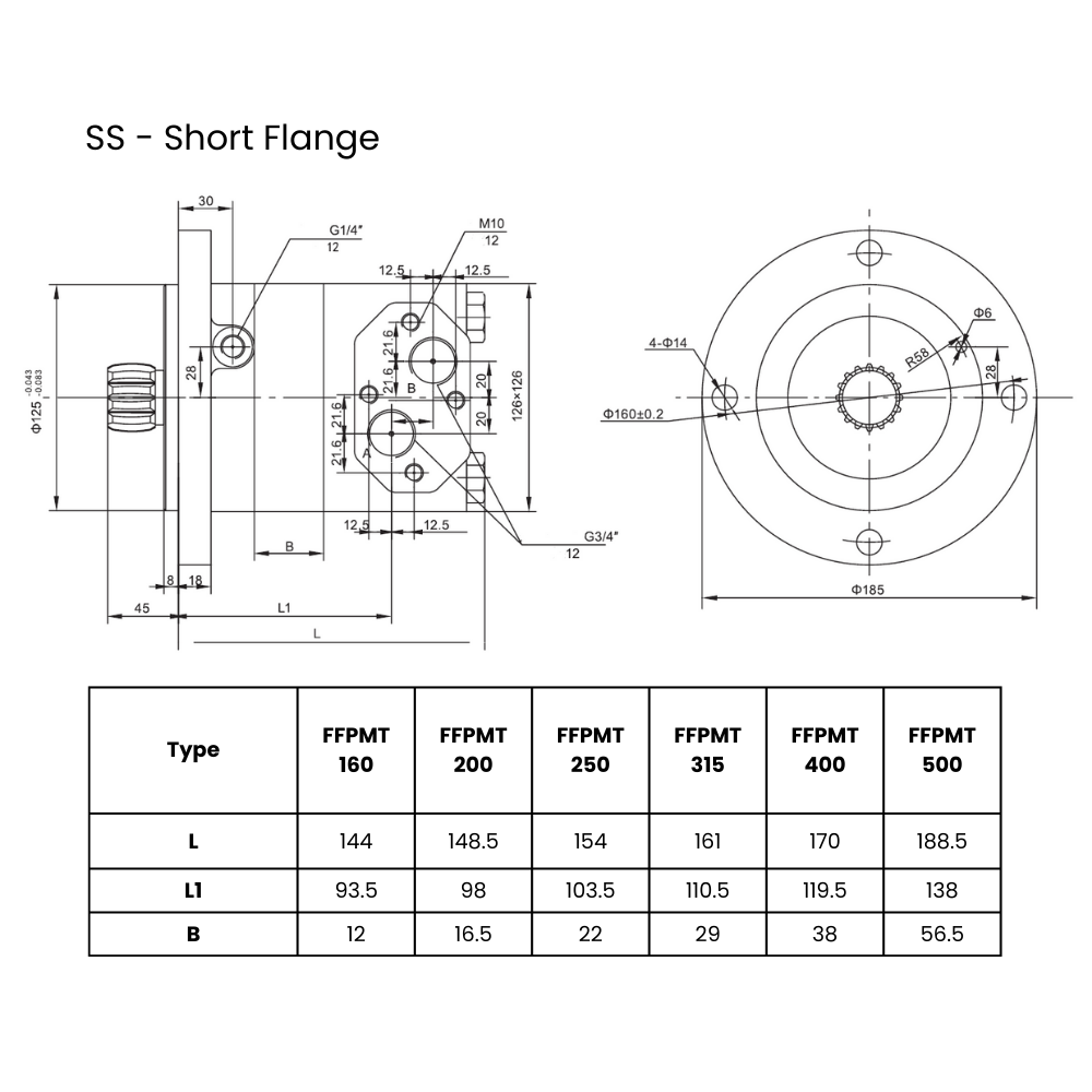 Flowfit Hydraulic Motor Short FFPMTS160, 158,8 cc/rev