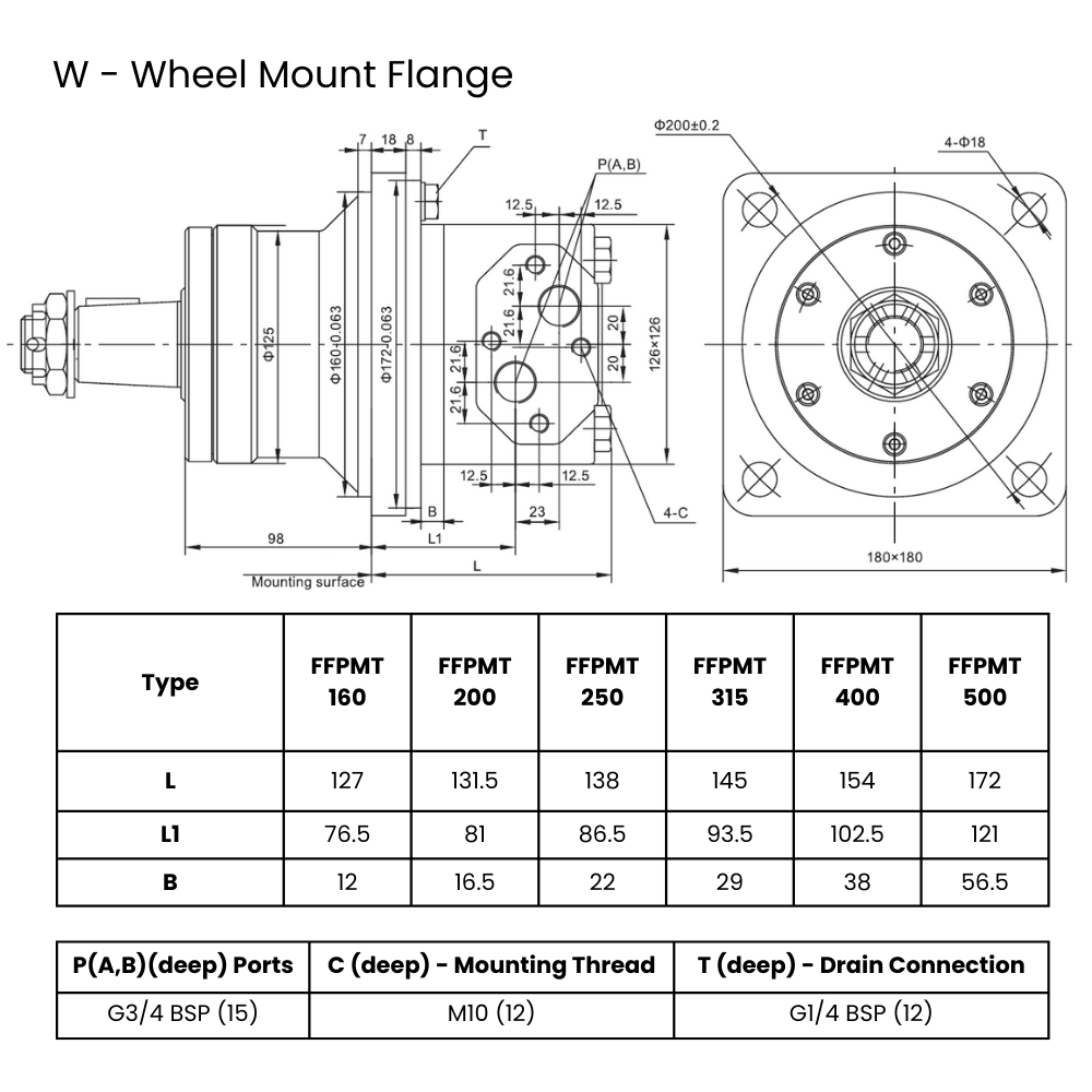 Flowfit Hydraulic Motor 158,8 cc/rev wheel mount tapered Shaft 1:10