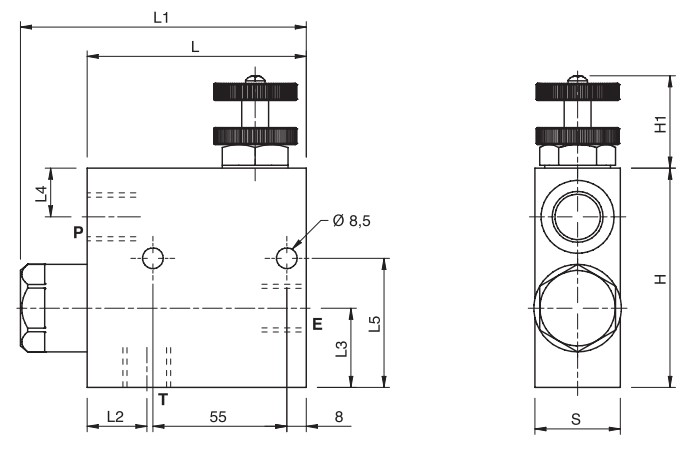 Hydraulic 3 Way Flow Control c/w Check & Excess to Tank RFP3, 3/8 c/VU