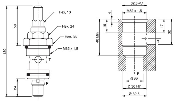 Hydraulic Differential Area 120 L/min 50-400 Bar Cartridge Relief Valve VC1200/400