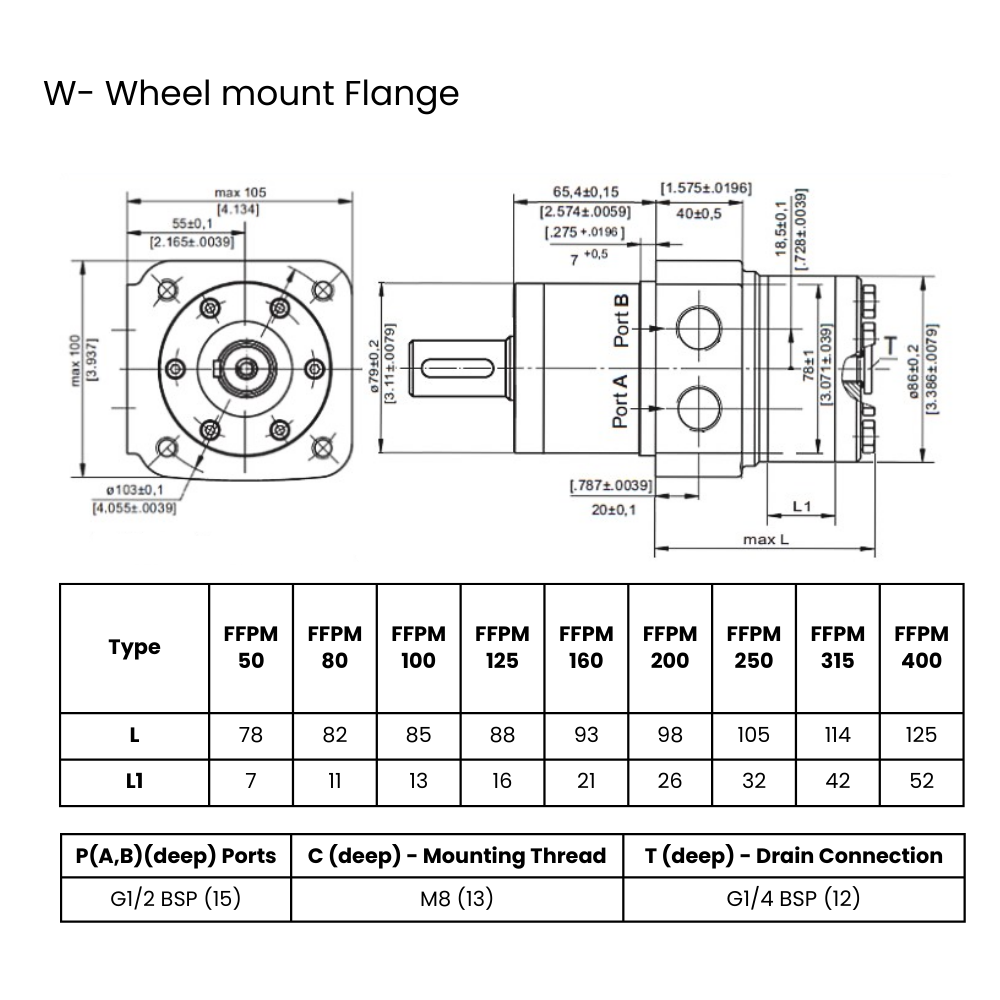 Flowfit Hydraulic Motor 158,6 cc/rev, Wheel Mount, 25mm Parallel Keyed Shaft, High Pressure Seal