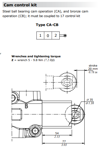 Walvoil, DF20, Steel ball bearing cam operation, Type CA