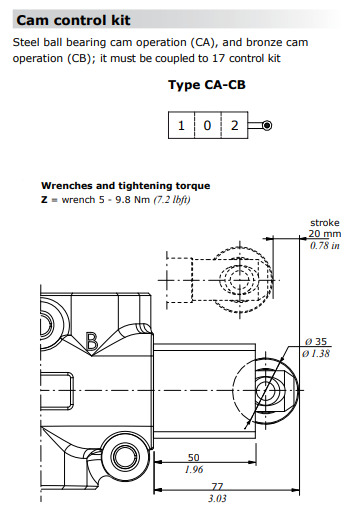 Walvoil, DF25, Steel ball bearing cam operation, Type CA