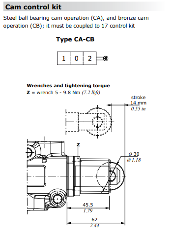 Walvoil DF10, Steel ball bearing cam operation, Type CA