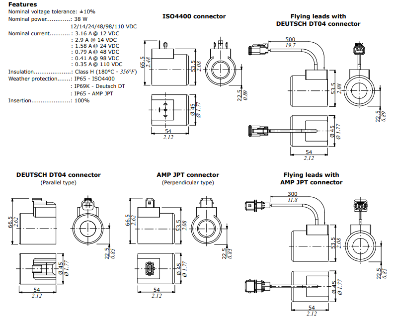 Walvoil Coil D15 24VDC-38W-H, To Suit DFE052