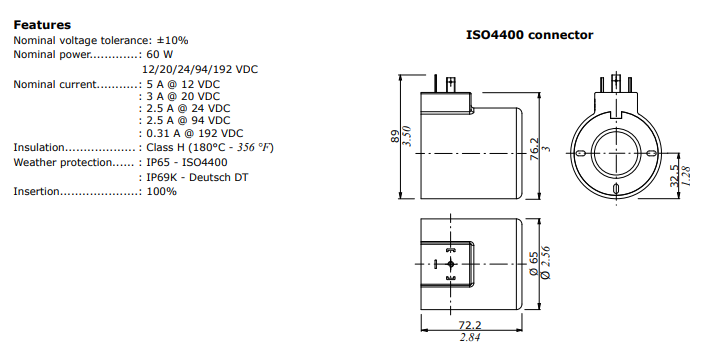 Walvoil Coil D19 24 VDC-60W-H To Suit DFE20