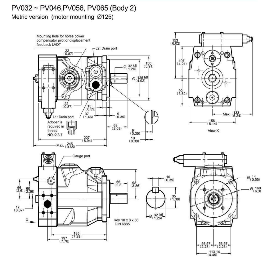 Kompass PV Hydraulic Piston Pump, 40CC, Load Sensing