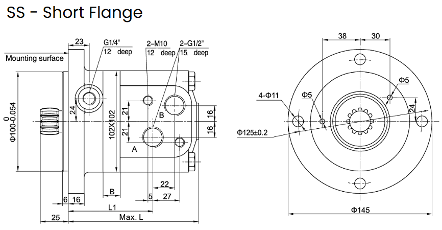 Flowfit Hydraulic Motor, Short FFPMSS80, 80,8 ccm/REV, Port Size 1/2 inch