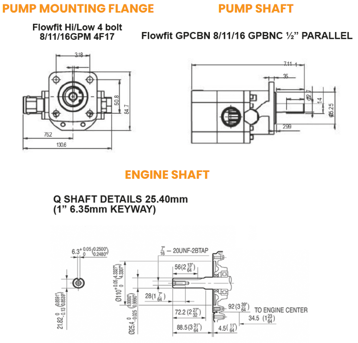 Petrol Engine Bell housing and drive coupling kit to suit Hi-Lo pump, 1 Shaft