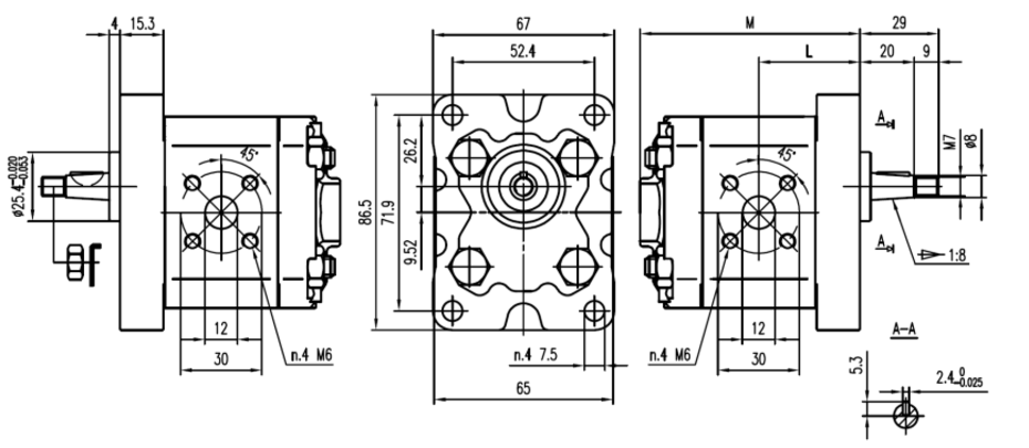 Flowfit Hydraulic Gear Pump, GP1, 1.1CC, Clockwise 30mm Inlet & 30mm SQ Outlet Flanged Ports, 4 Bolt EU Flange