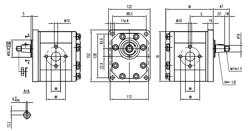 Flowfit Hydraulic Gear Pump, Group 3, Clockwise 25CC, 51mm Inlet x 40mm Outlet Flanged Ports, 4 Bolt EU Flange