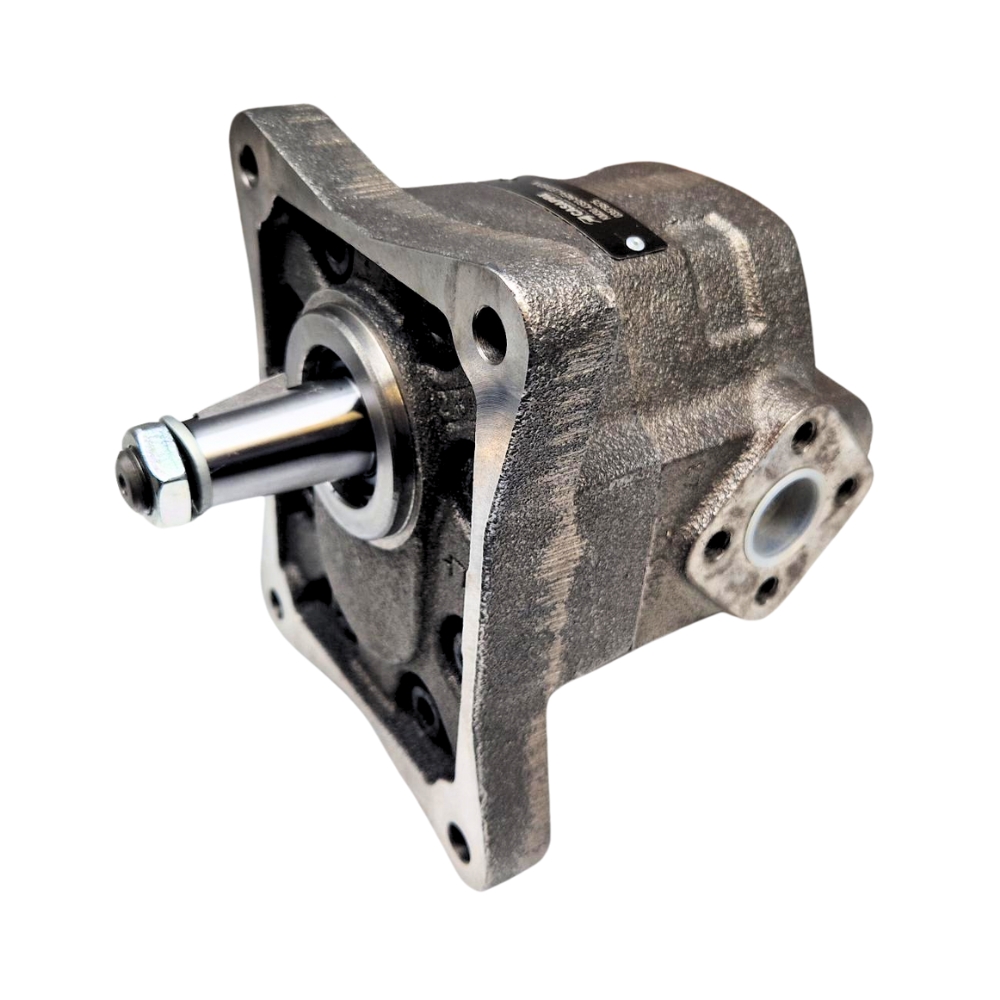 Casappa Cast Iron Hydraulic Gear Motor, Group 3, 43cc, Anti-Clockwise, 1:8 Tapered Shaft, 4 Bolt European Flange, Elbow Ports