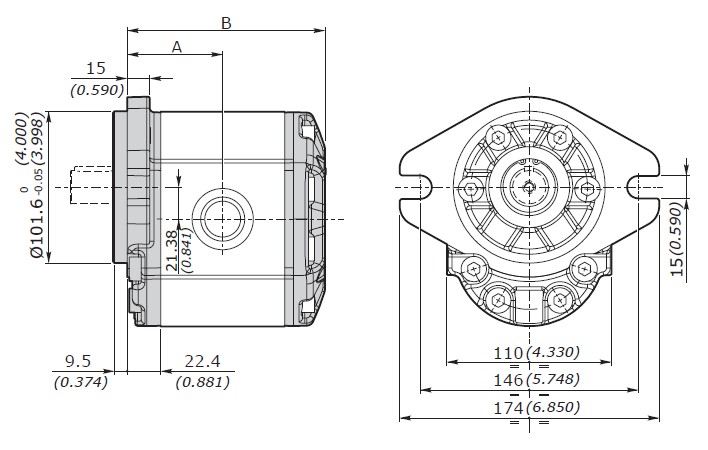 Galtech Hydraulic Gear Pump, Gp3, 19.3CC, Clockwise, 1" BSP Inlet, 3/4" BSP Outlet, SAEB 2Bolt 13Tooth