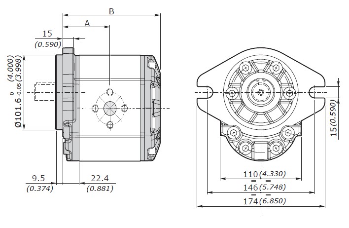 Galtech Hydraulic Gear Pump, Gp3, 19.3CC, Clockwise, 51mm Inlet & 40mm Outlet Flanged Ports, SAEB 2Bolt 13Tooth