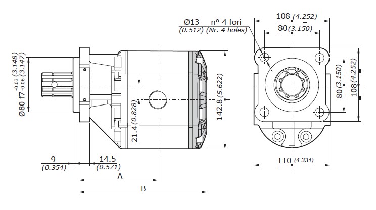 Galtech Hydraulic Gear Pump, Gp3, 19.3CC, Clockwise, 1" BSP Inlet, 3/4" BSP Outlet, ZFC 4Bolt 8T UNI8953 Spline