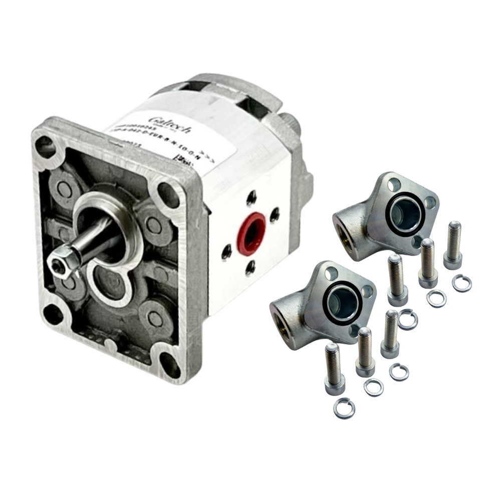 Walvoil Hydraulic Gear Pump With Elbows, Group 1, 0.89CC, Clockwise, Flange Ports 26x26