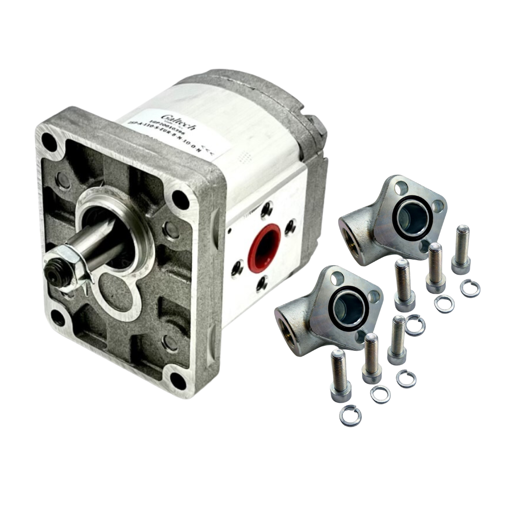 Walvoil Hydraulic Gear Pump With Elbows, Group 2, 4.0CC, Clockwise, Flange Ports 30x30