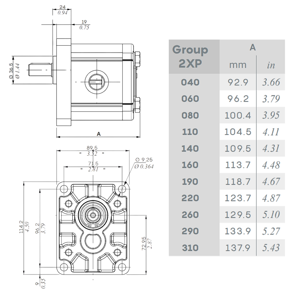 Walvoil 2XP Hydraulic Gear Pump, Group 2, 4.1CC, Clockwise, 1/2" BSP Inlet & Outlet, EU 4 Bolt 1/8 Taper