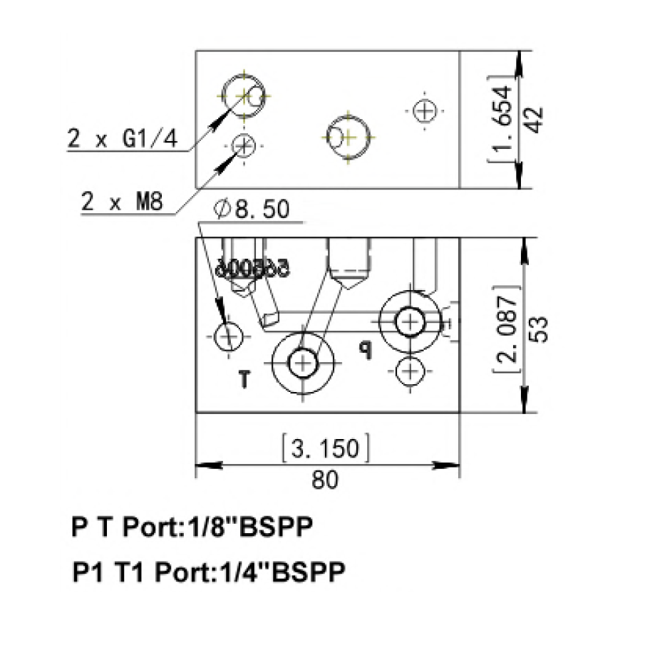 90 Degree Adaptor Manifold for Flowfit PP unit Cetop 3 Manifolds