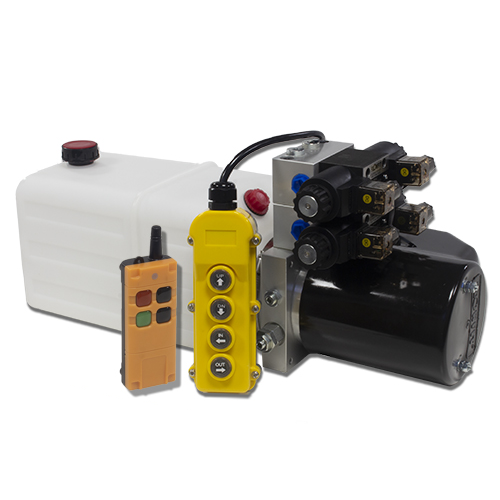 Flowfit 48V DC Double Acting, Double Solenoid Hydraulic Power pack with 4.5L Tank, Wireless Remote 1.6KW