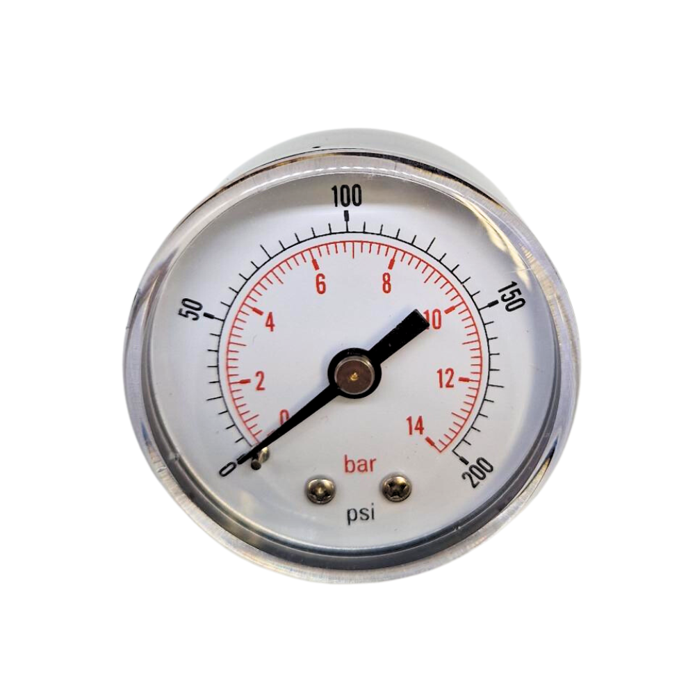 50mm Dry Pressure Gauge, 0-200 PSI (14 Bar), 1/8 BSPT, Rear Entry