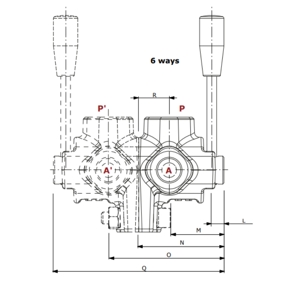 Walvoil, DHZ5/6A, 6 Way, 3/8", Open Centre, Galvanized Control Diverter Valve