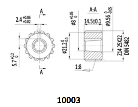 Group 1 25X22 DIN5482B 14 Tooth 2.4mm Keyway Spline Coupling | Flowfit