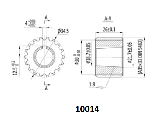 Group 3 35X31 DIN5482B 18 Tooth 4mm Keyway Spline Coupling