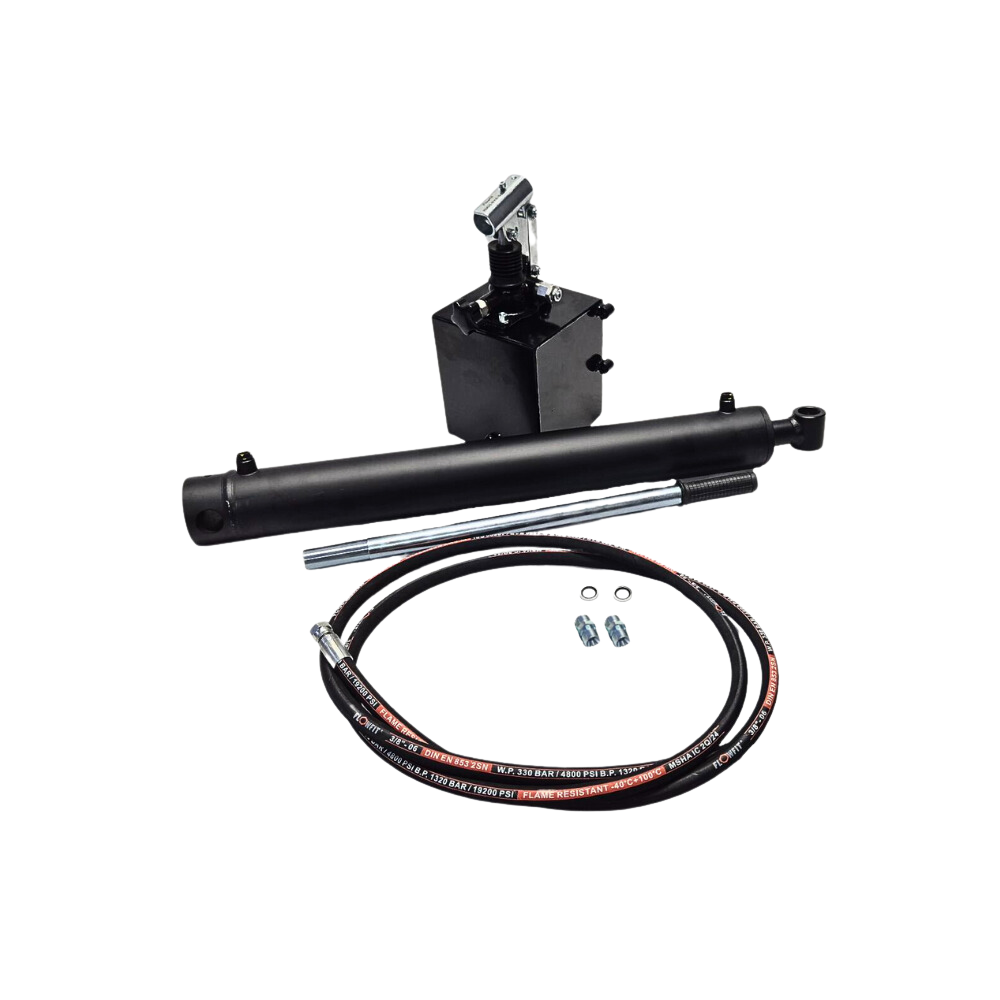 Flowfit Double acting hydraulic Hand Pump trailer pack to lift 2.5 tonne, 400mm stroke, Hand Pump 25cm3, 1 litre tank c/w with hoses and fittings