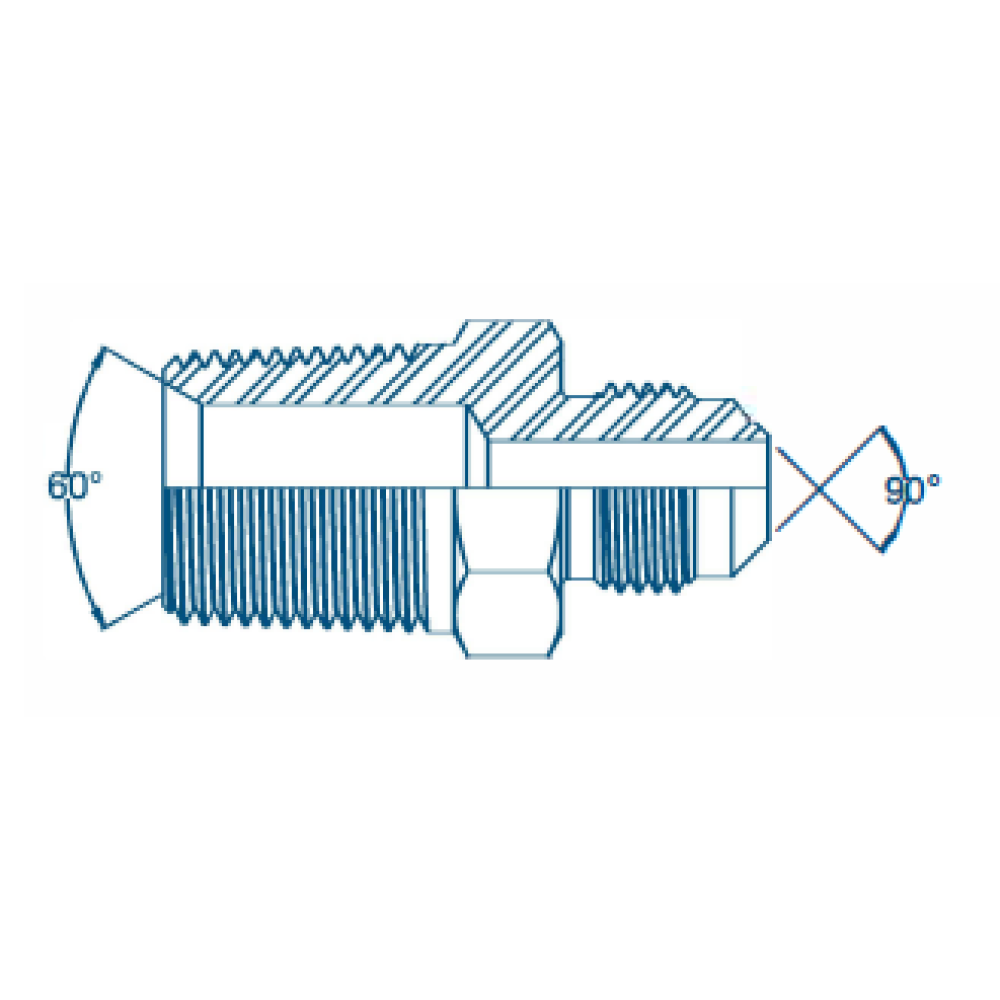 1/8 NPTF x 7/16 SAE 45° Ext Flare M/M Hydraulic Adaptor