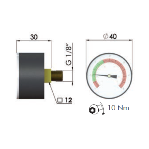 MPA Filtrec Pressure/Vacuum Clogging Indicator, Pressure Gauge, (-1/-0.2B)(-0.2/1.4B)(1.5/5B), 1/8 BSP Rear Entry