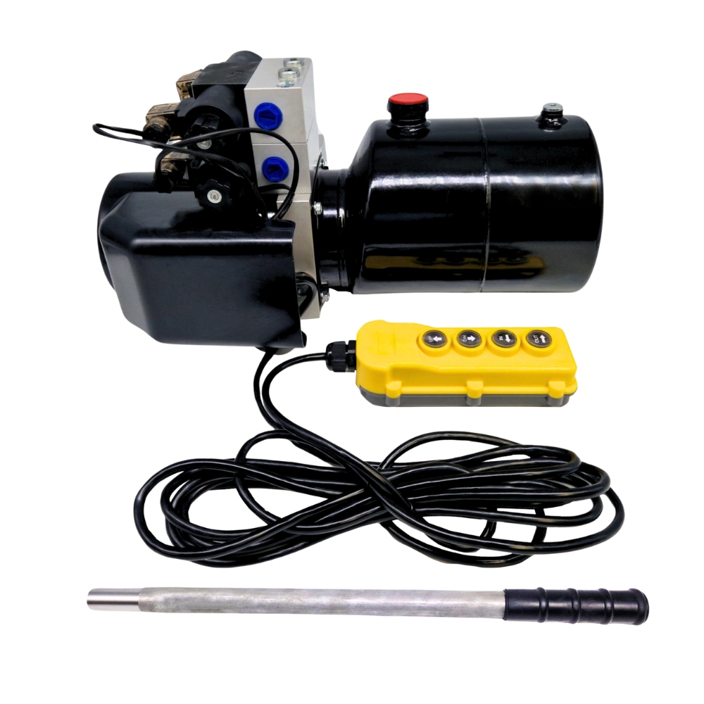 Flowfit 12V DC Double Acting, Double Solenoid Hydraulic Power Pack 1.6KW With 4L Steel Tank & Back Up Hand Pump