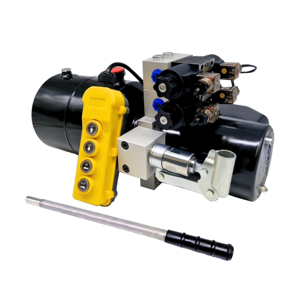 Flowfit 24V DC Double Acting, Double Solenoid Hydraulic Power Pack 1.6KW With 4L Steel Tank & Back Up Hand Pump