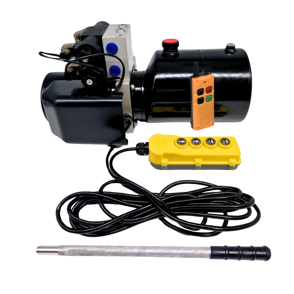 Flowfit 24V DC Double Acting, Double Solenoid Hydraulic Power Pack 1.6KW With 4L Steel Tank, Back Up Hand Pump & Wireless Remote